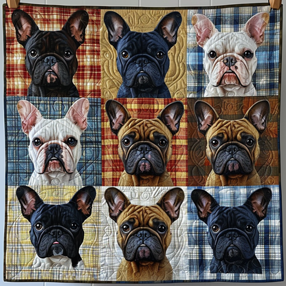 Frenchie Portraits Quilted Blanket