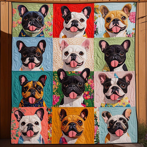 Frenchie Charm Quilted Blanket