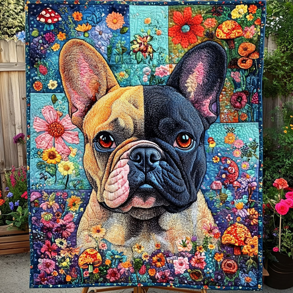 Frenchie Fantasy Quilted Blanket