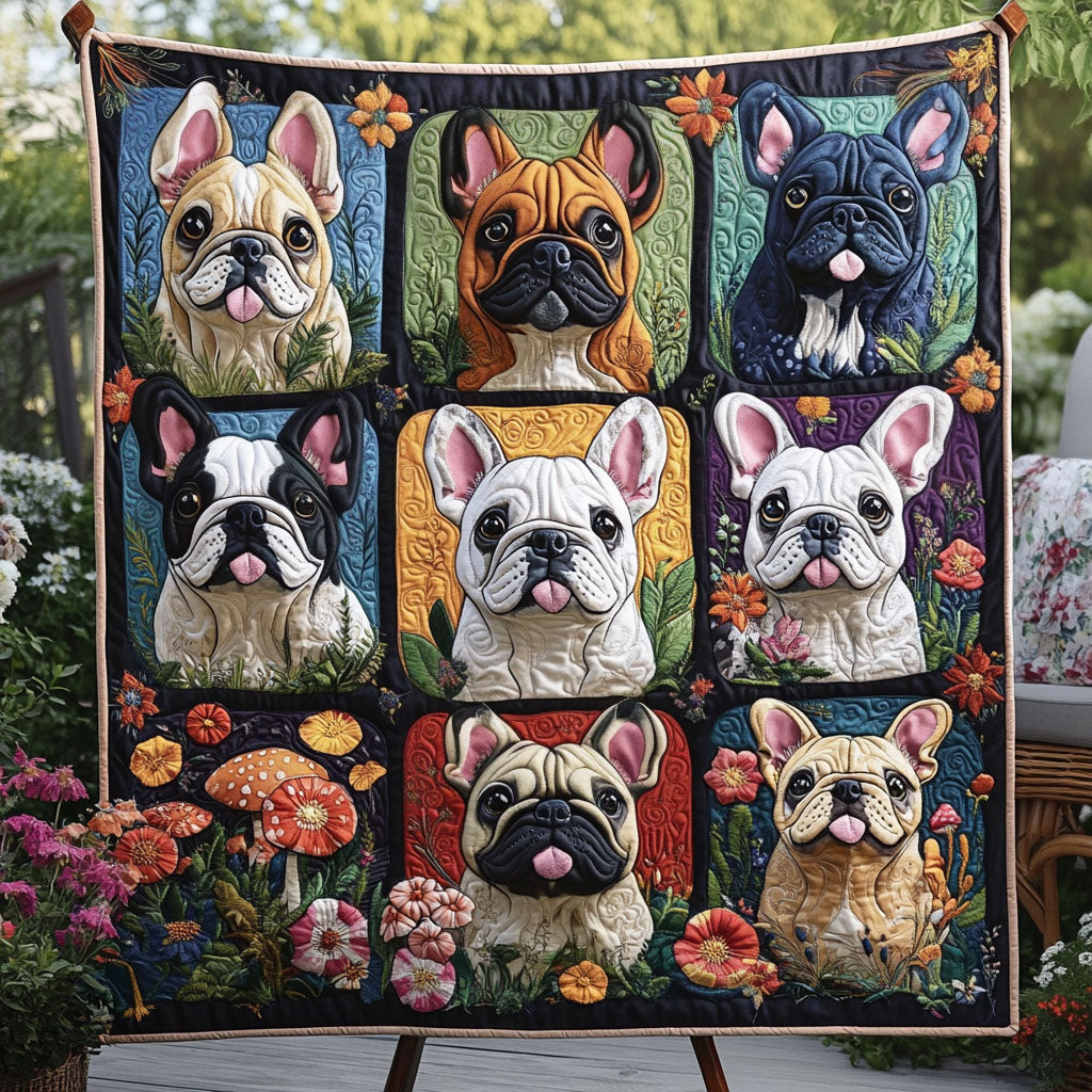 Frenchie Fuzz and Fun Quilted Blanket