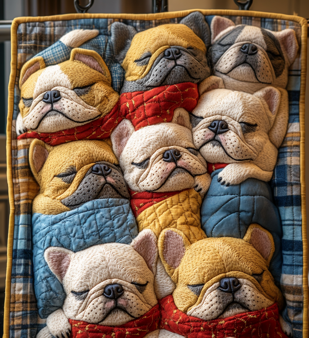 Frenchie Wonderland Quilted Blanket