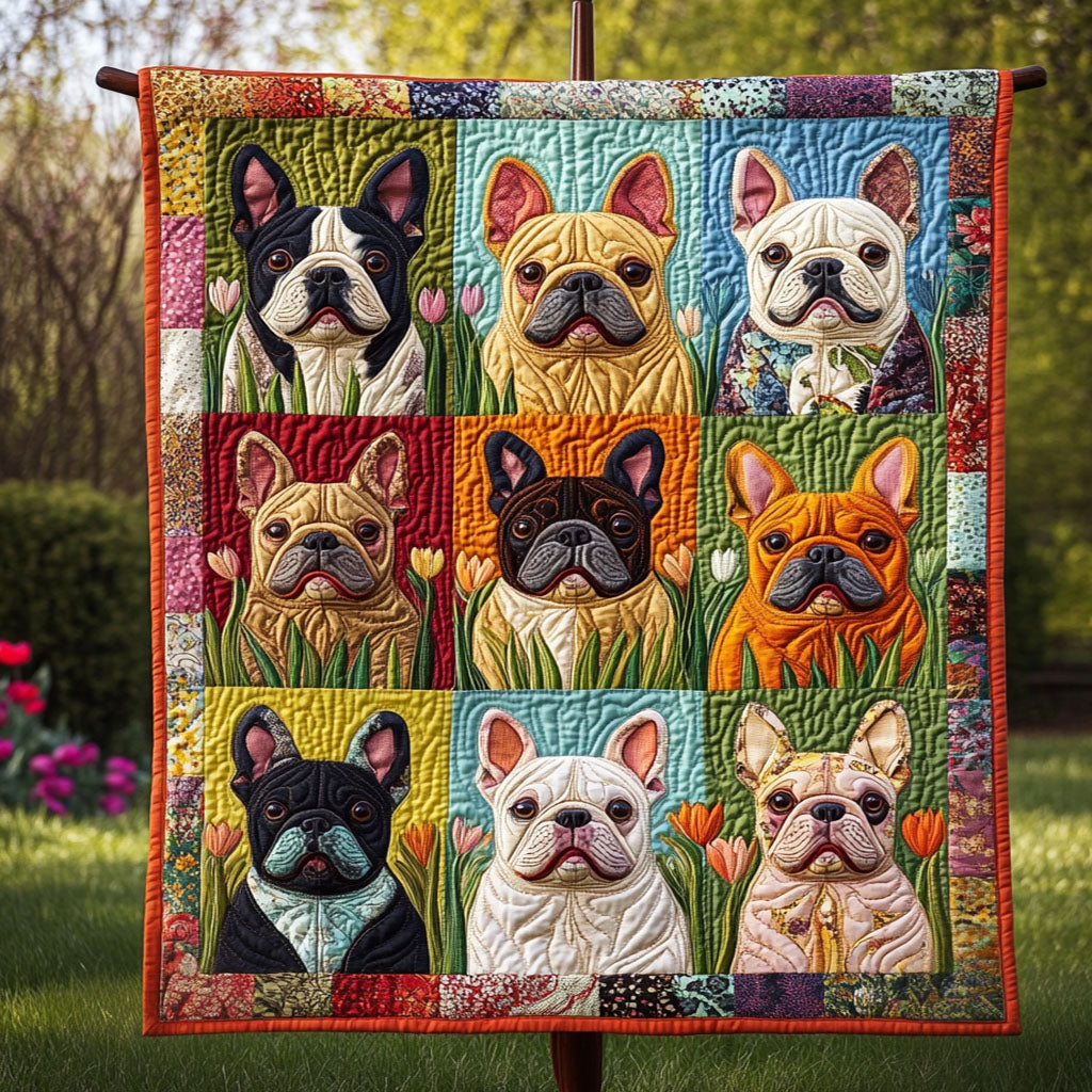 Frenchies Floral Frolic Quilted Blanket