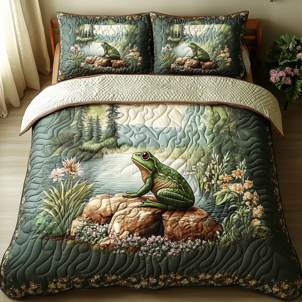 Frog Tales 3-Piece Quilted Bedding Set