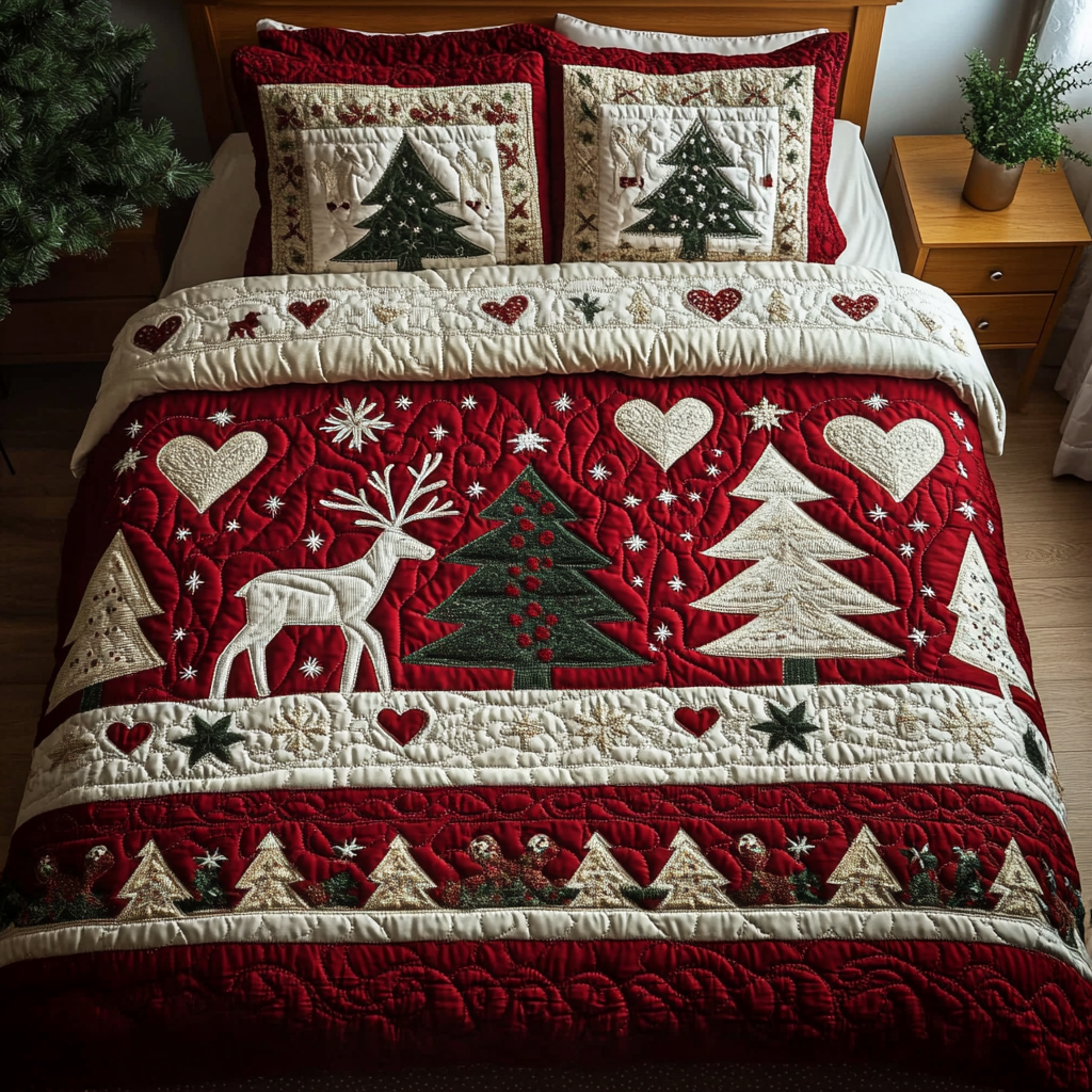 Frosted Trees 3-Piece Quilted Bedding Set