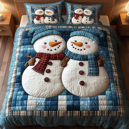 Frosty Friends Personalized Custom 3-Piece Quilted Bedding