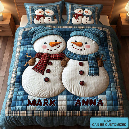Frosty Friends Personalized Custom 3-Piece Quilted Bedding
