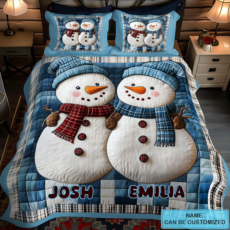 Frosty Friends Personalized Custom 3-Piece Quilted Bedding