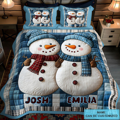 Frosty Friends Personalized Custom 3-Piece Quilted Bedding