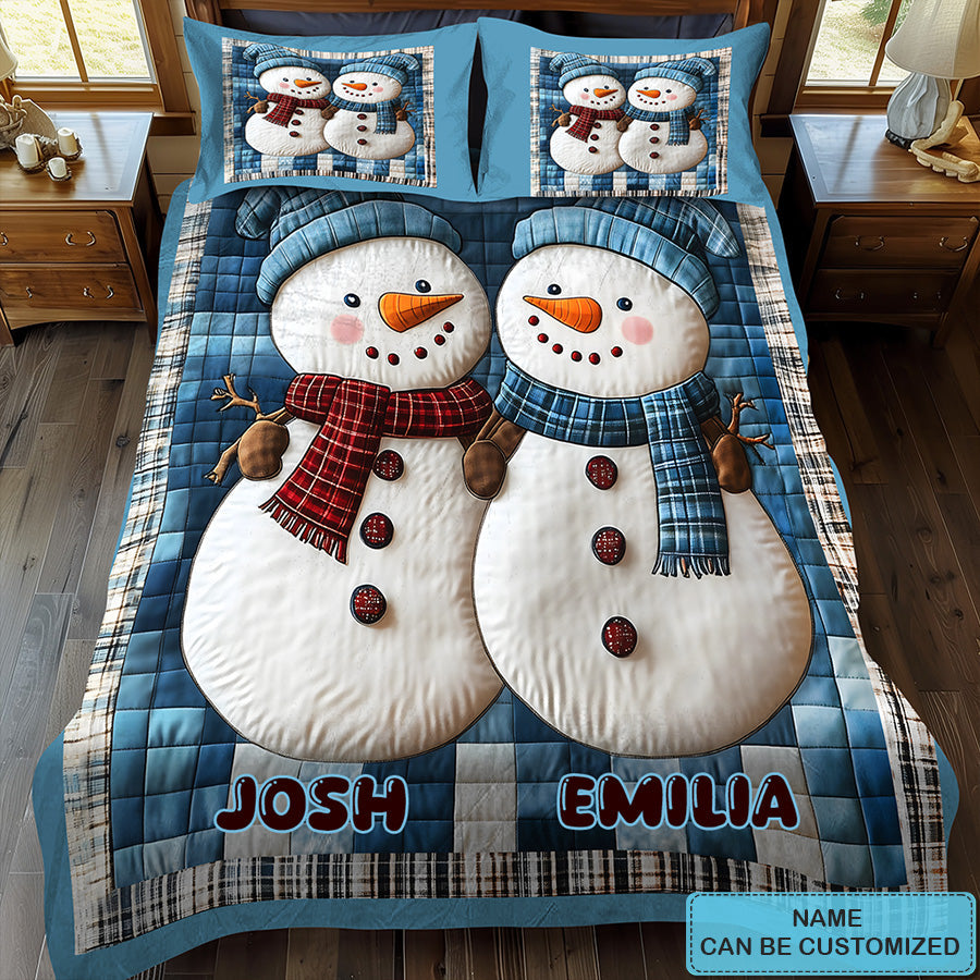 Frosty Friends Personalized Custom 3-Piece Quilted Bedding