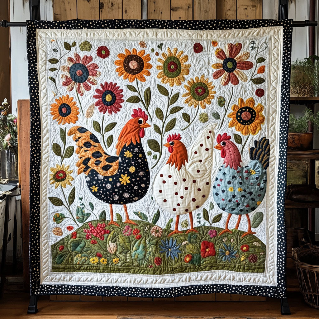 Funky Fowl Frolic Quilted Blanket