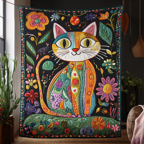 Funky Cat Quilted Blanket