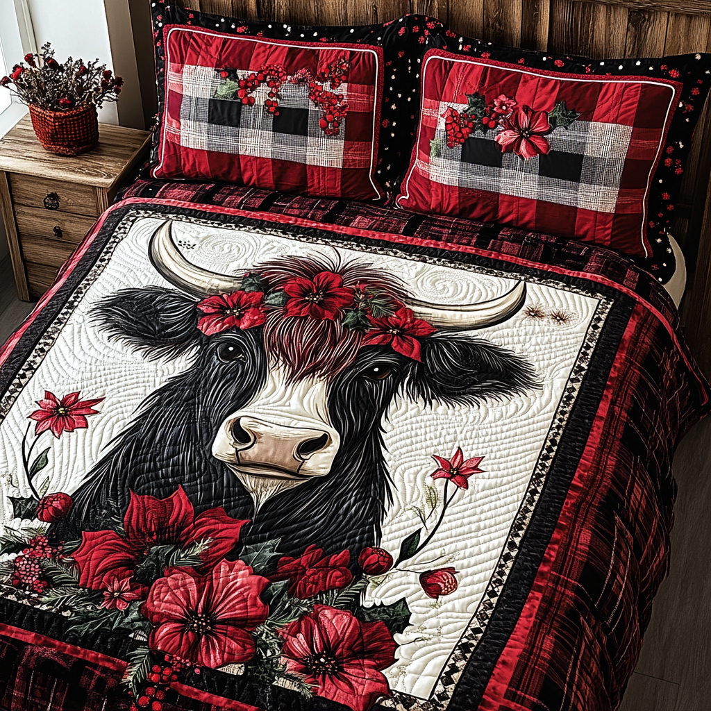 Funky Cow 3-Piece Quilted Bedding Set