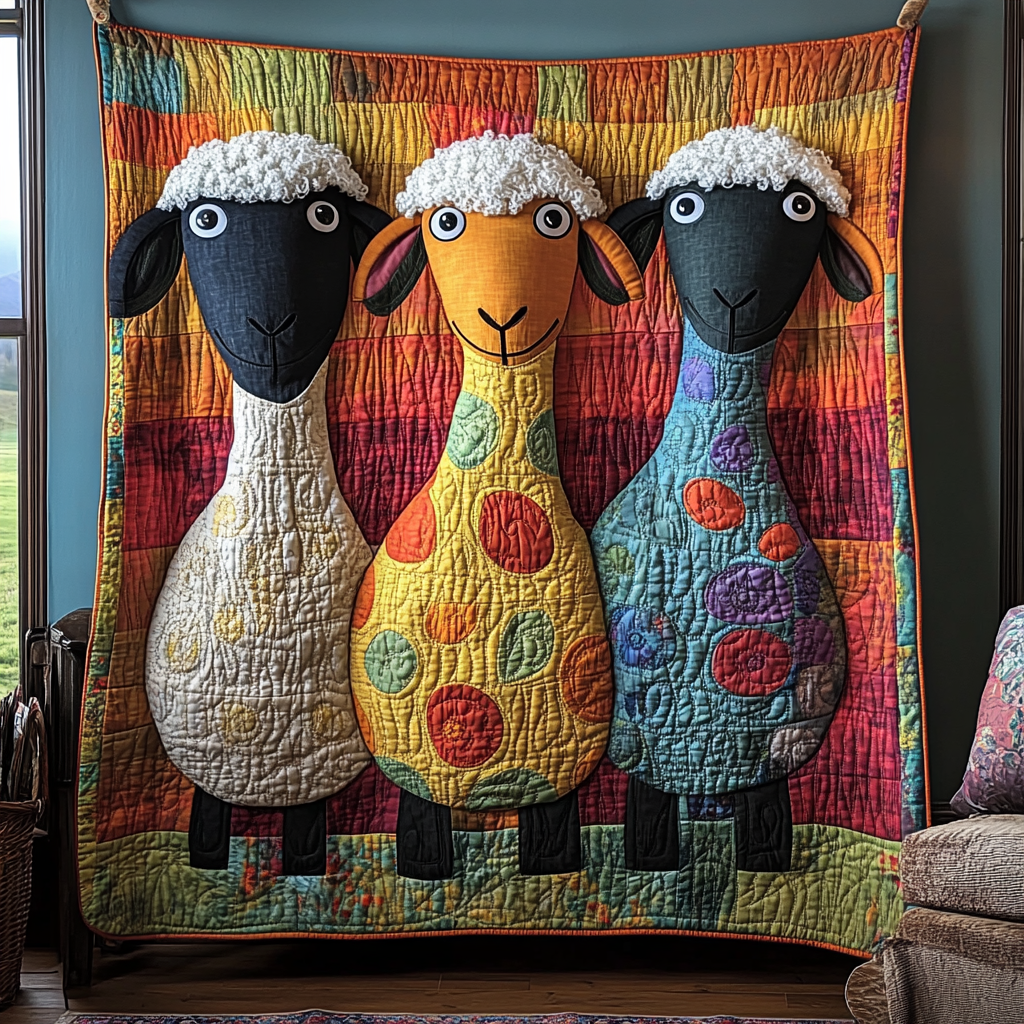 Funny Sheeps Quilted Blanket