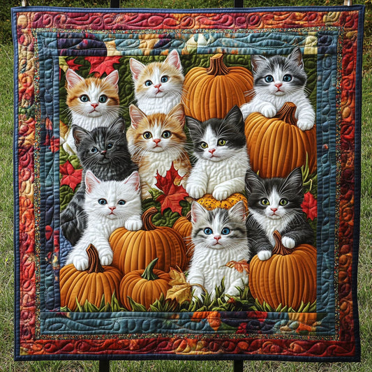 Furry Feline Faces Quilted Blanket