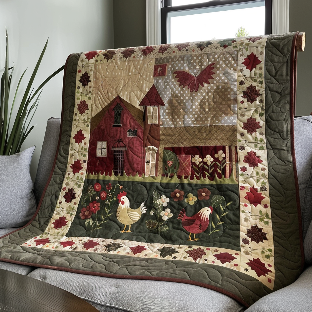 Garden Path Chicken Quilted Blanket