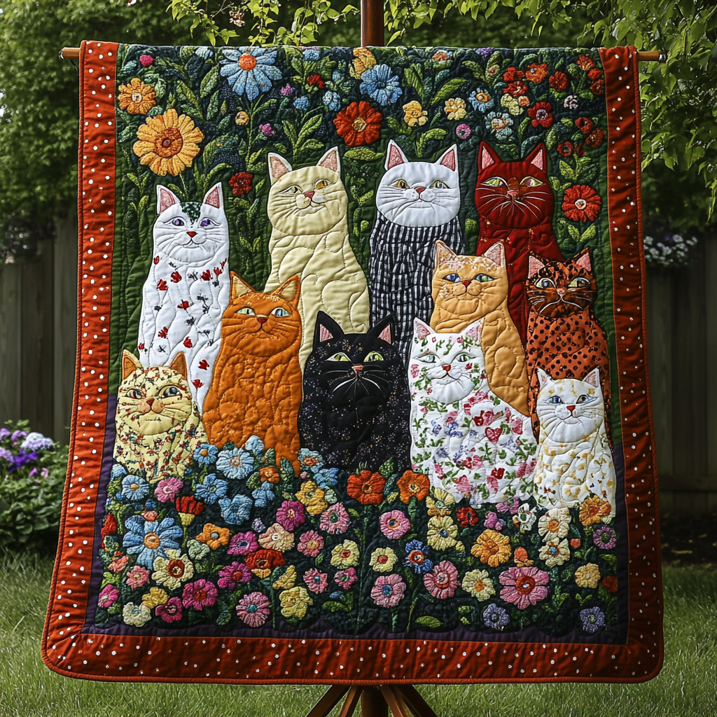 Garden Cats Quilted Blanket
