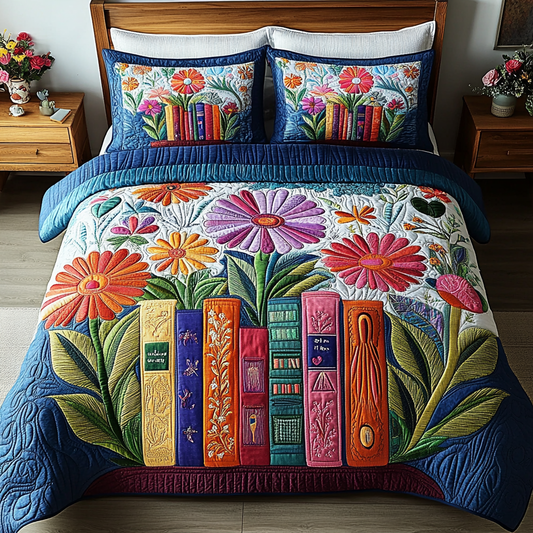 Garden of Books 3-Piece Quilted Bedding Set