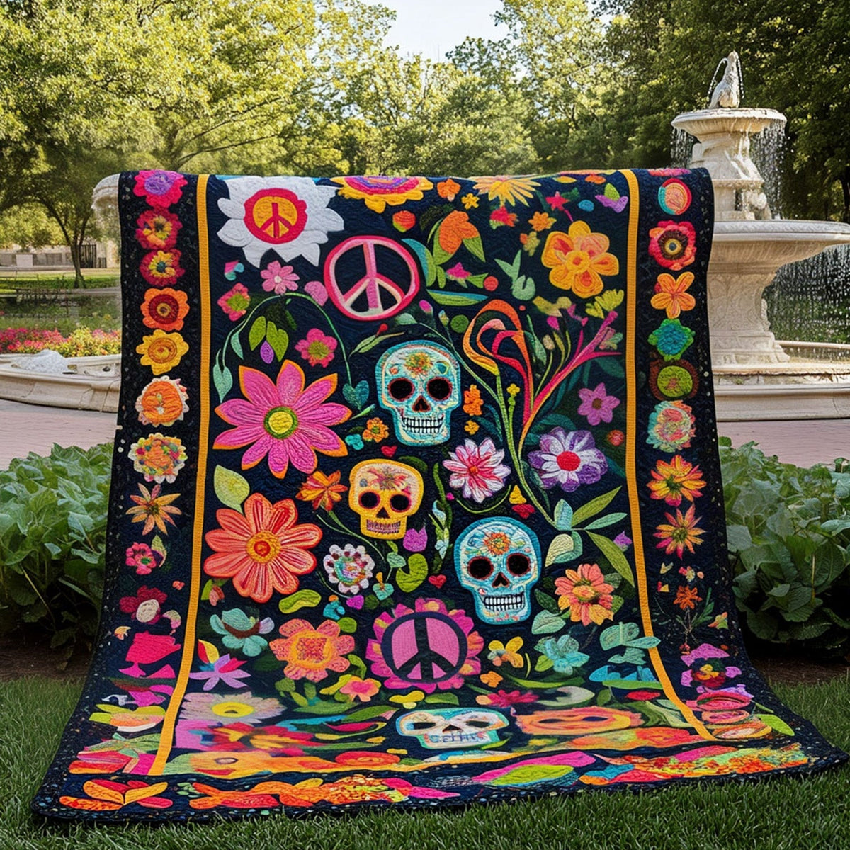 Garden of Skull Quilted Blanket