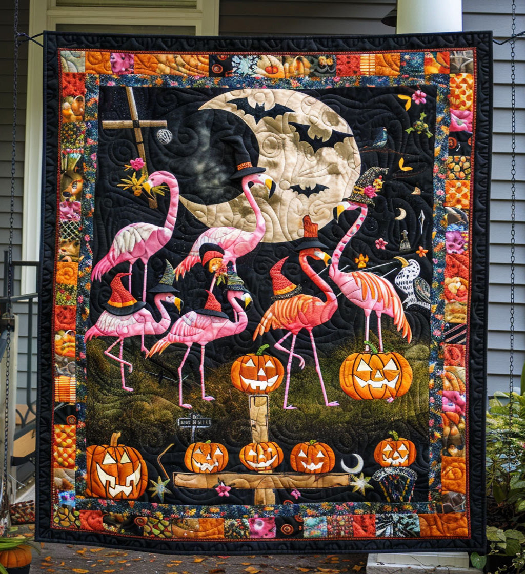 Ghostly Flamingos Quilted Blanket