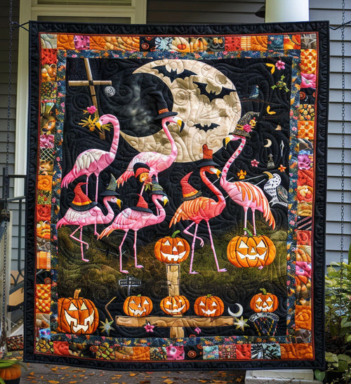 Ghostly Flamingos Quilted Blanket
