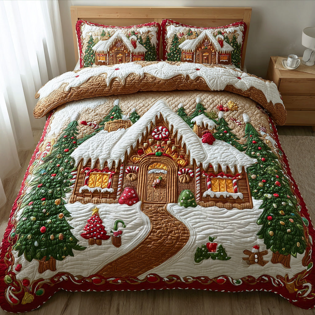 Gingerbread Hearth Magic 3-Piece Quilted Bedding Set