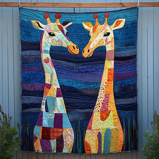 Giraffe Duo in Twilight Quilted Blanket