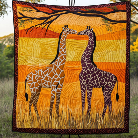Giraffe Love Sunset Quilted Blanket