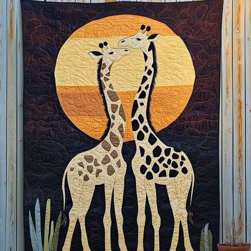 Giraffe Sunset Romance Quilted Blanket