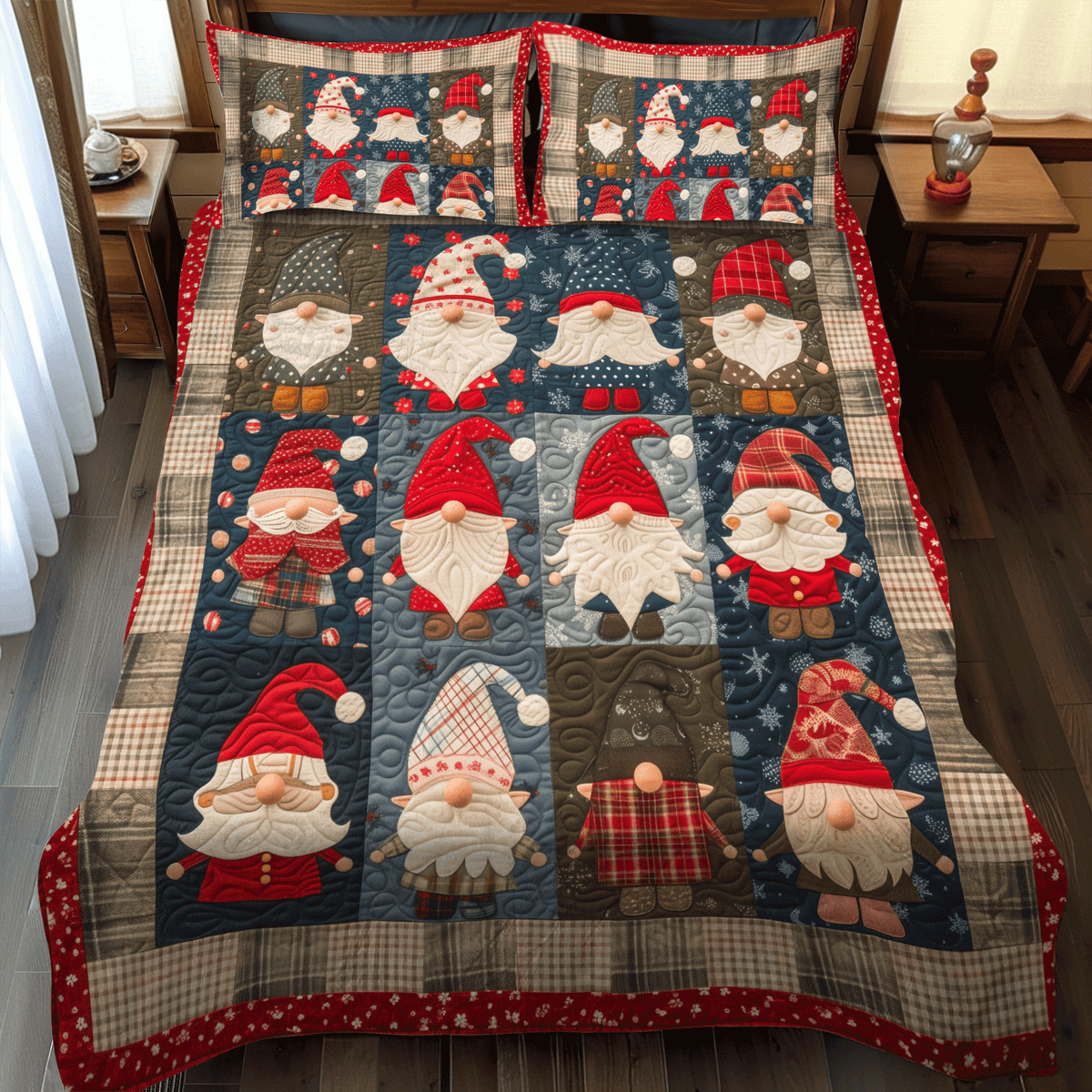 Gnome Family 3-Piece Quilted Bedding Set