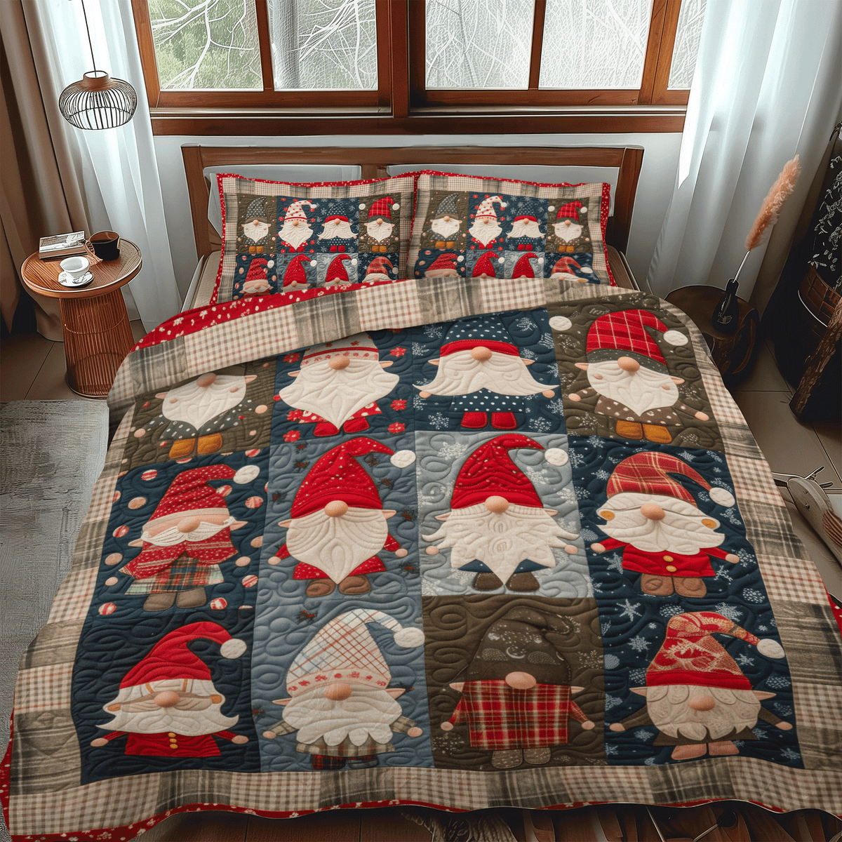 Gnome Family 3-Piece Quilted Bedding Set