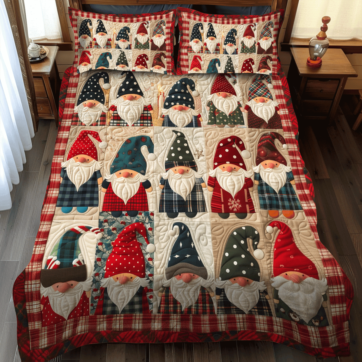 Christmas Gnome Quilted Bedding Set