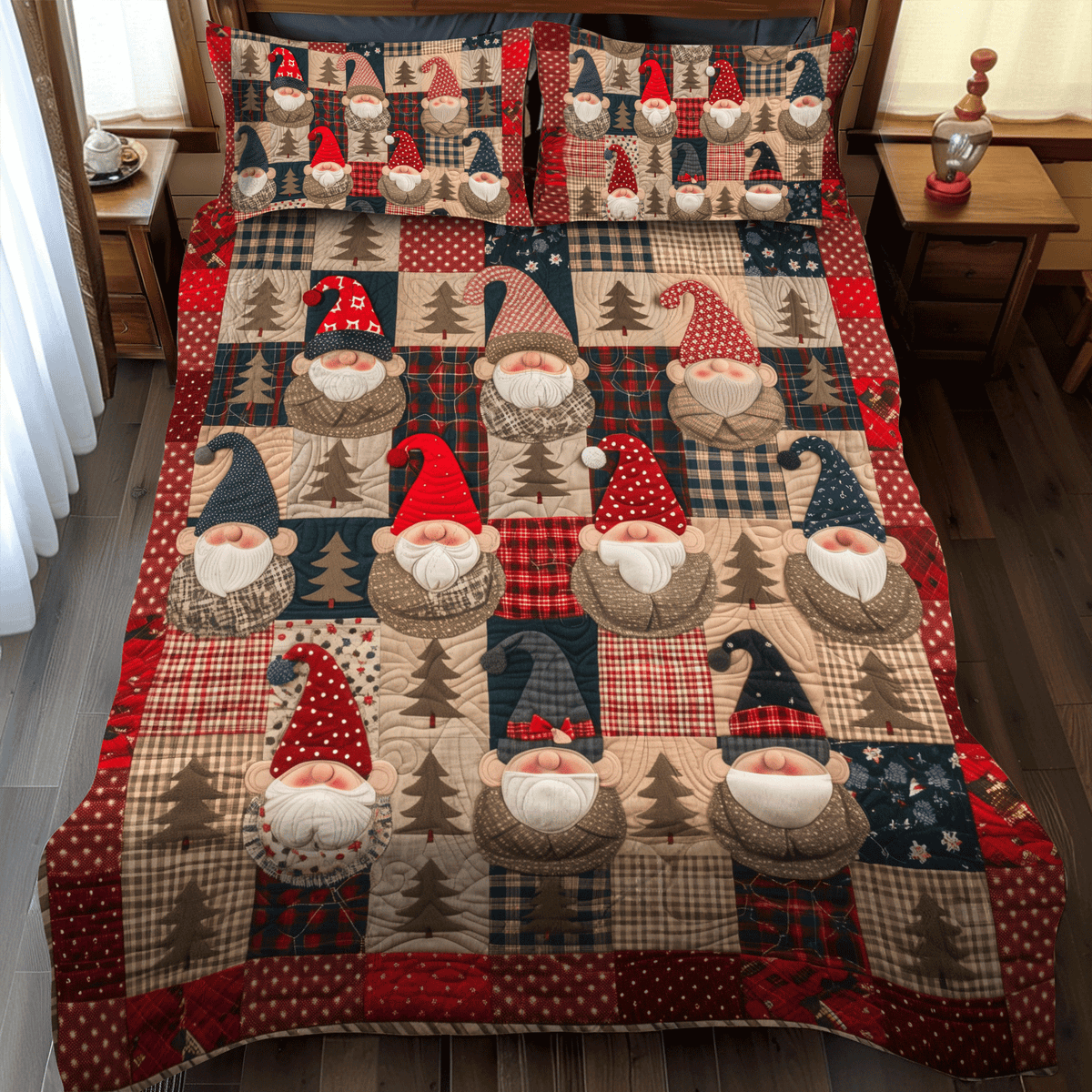 Gnome Village 3-Piece Quilted Bedding Set