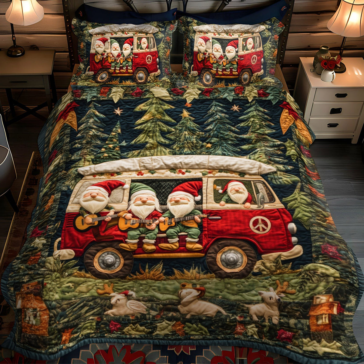 Gnome Jam Session 3-Piece Quilted Bedding Set