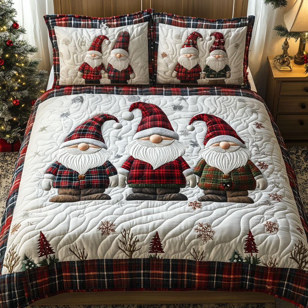 Gnome Sweet Gnome 3-Piece Quilted Bedding Set