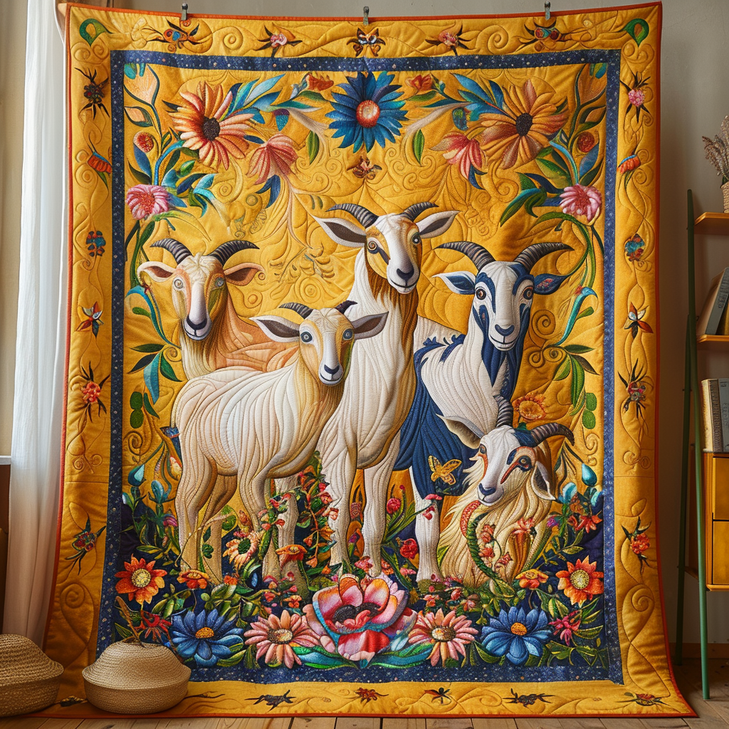 Goat Family Quilted Blanket