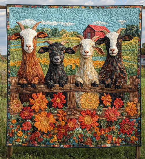 Goat Gathering Quilted Blanket