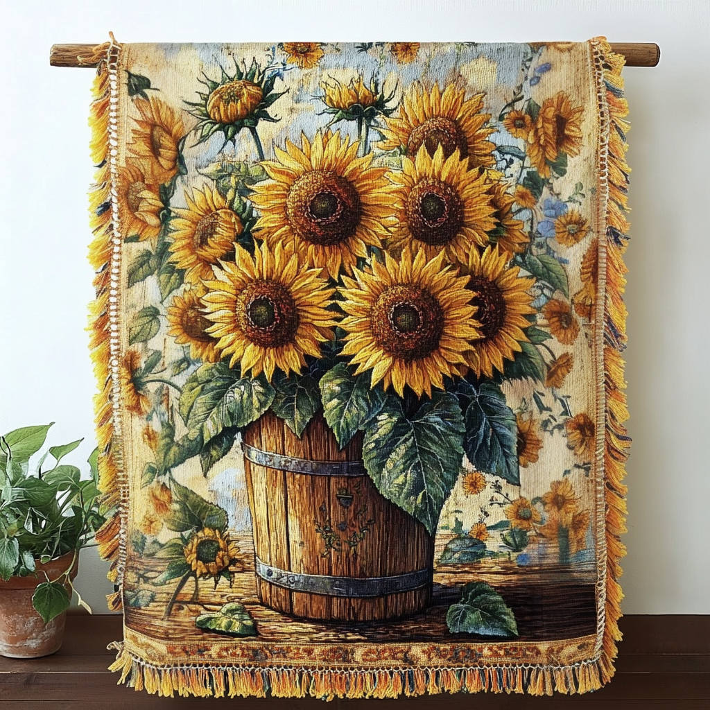 Golden Bloom Woven Throw Blanket