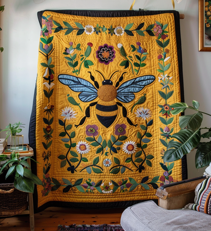 Golden Bumblebee Art Quilted Blanket