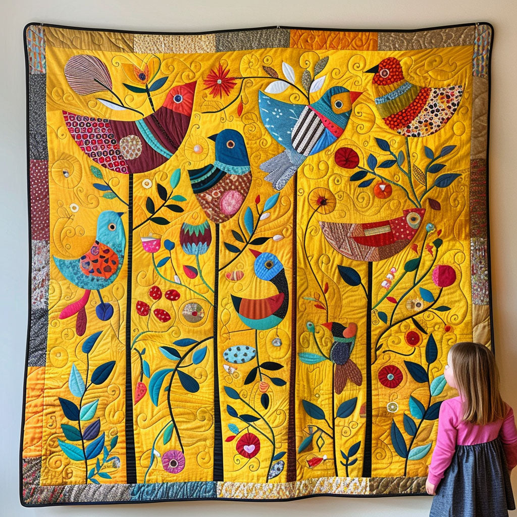 Golden Finch Floral Quilted Blanket