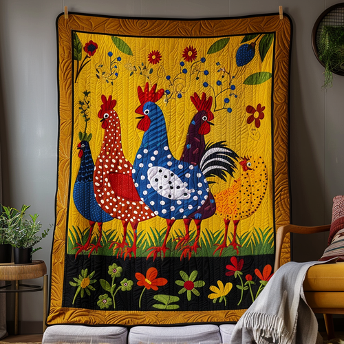 Golden Harvest Chicken Quilted Blanket