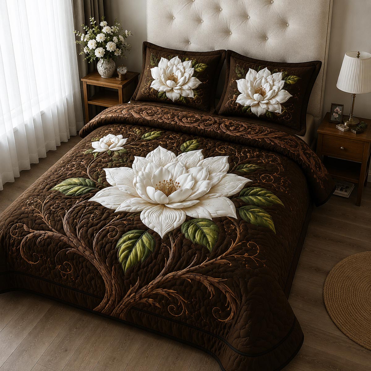 Golden Magnolia 3-Piece Quilted Bedding Set