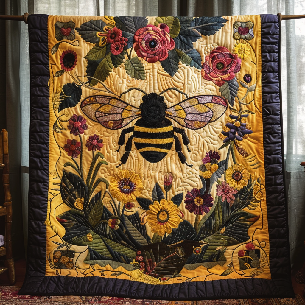 Golden Nectar Haven Quilted Blanket