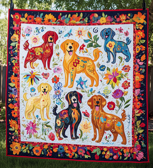 Golden Retriever Fiesta Quilted Blanket