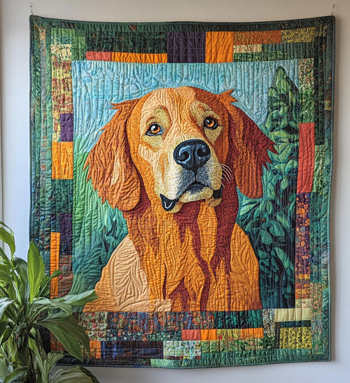 Golden Retriever in the Garden Quilted Blanket