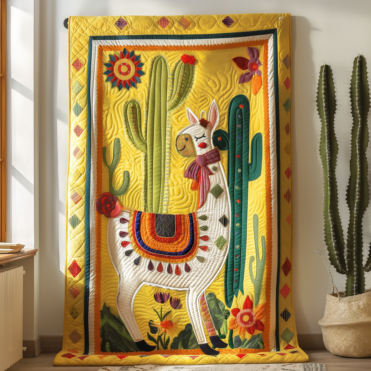 Golden Sun Llama Quilted Blanket