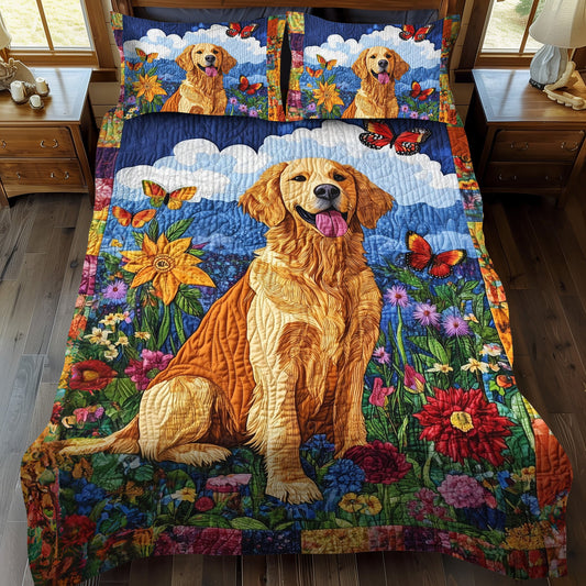 Golden Tail Wags 3-Piece Quilted Bedding Set