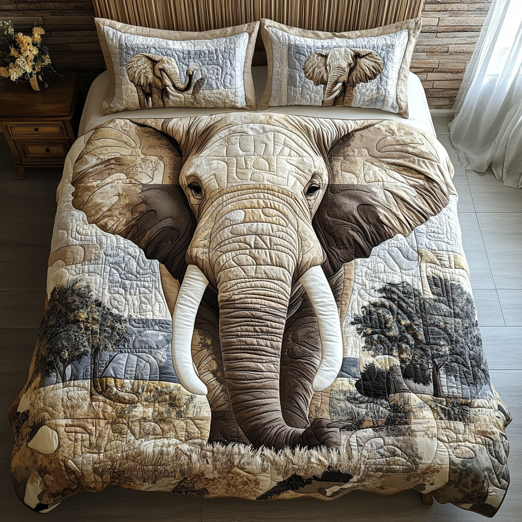 Elephant 3-Piece Quilted Bedding Set