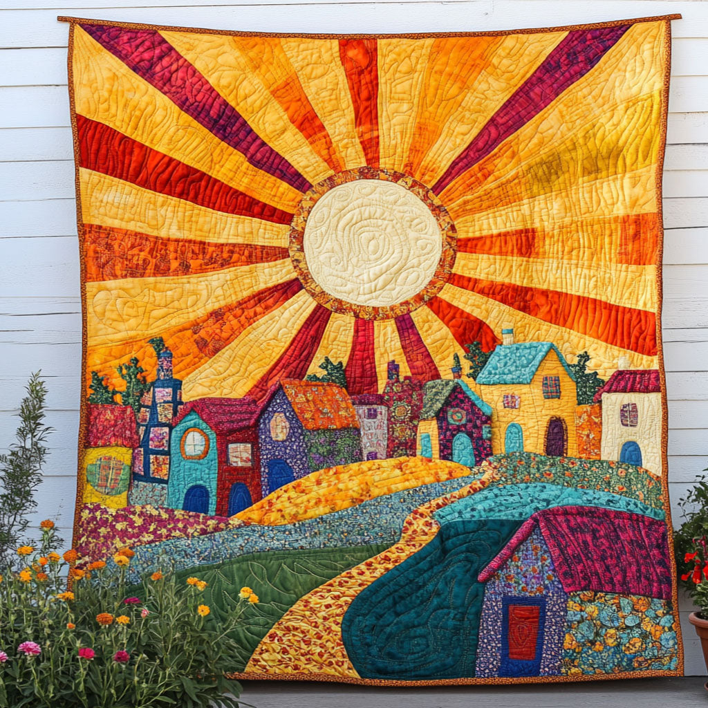 Golden Awakening Quilted Blanket