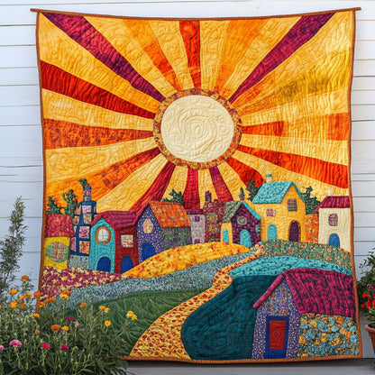 Golden Awakening Quilted Blanket