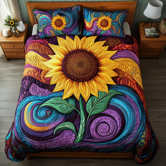 Golden Bloom 3-Piece Quilted Bedding Set